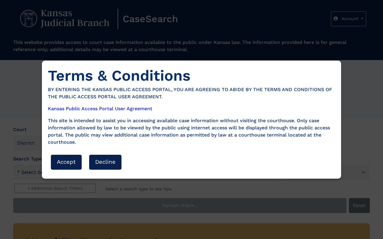 Kansas CaseSearch portal for Wyandotte County court docket searches